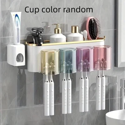 Toothbrush Holder with Automatic Toothpaste Dispenser | Set of 4 Cups NEW - Image 1 of 4