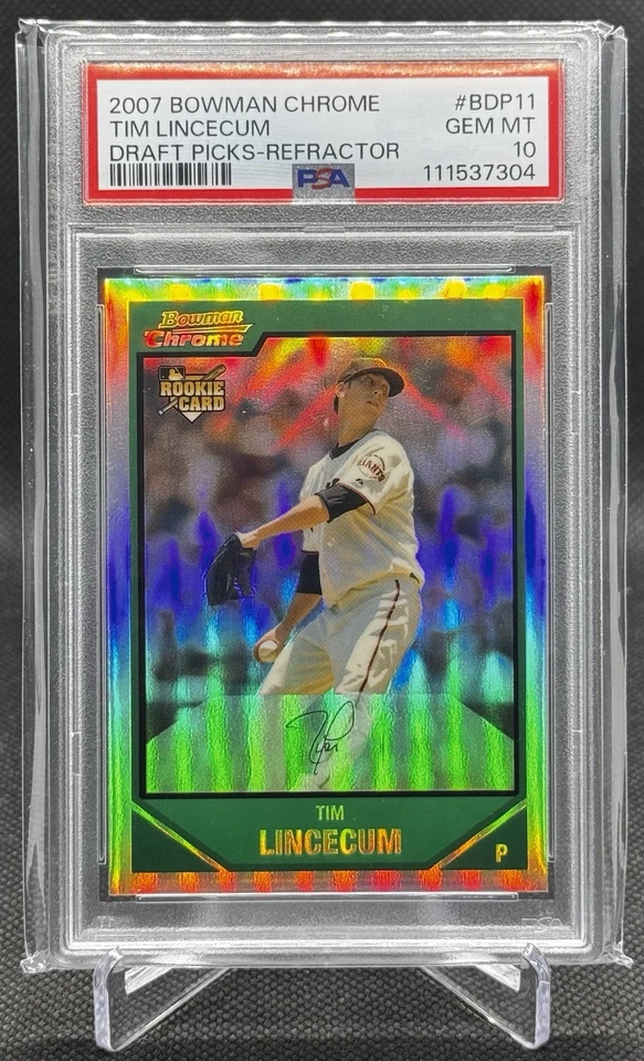 2007 Bowman Chrome - Tim Lincecum (RC) Refractor PSA 10 GEM MT Facsimile Auto  - Image 1 of 3