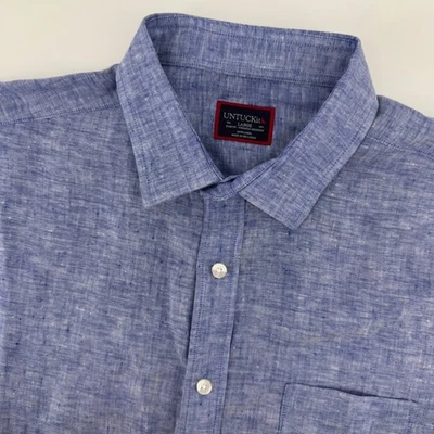 UNTUCKit Cameron Camisa Azul Manga Corta Calce Ajustado Lino Para Hombre Grande Foto 1 de 4