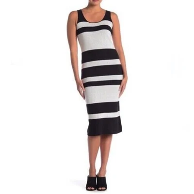 Vestido Suéter Catherine Malandrino Cuello Redondo Blanco y Negro Rayas Pequeño Nuevo con Etiquetas Foto 1 de 3