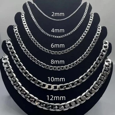 Genuino Collar de Cadena Cubana de Plata de Ley 925 Completamente Sello para Hombre, Mujer Foto 1 de 4
