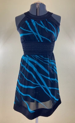 Luly K 纽约市连衣裙女式大号黑色蓝色 - 复古美国制造 — 第 1/4 张图片