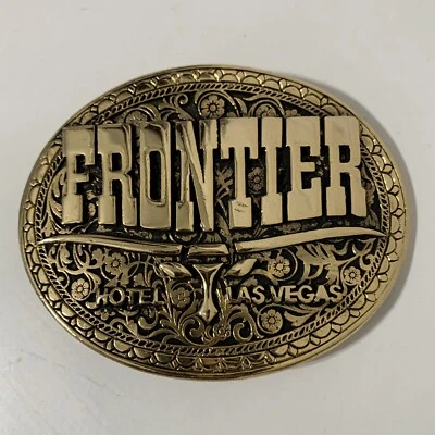 Vintage Belt Buckle Frontier Hotel Las Vegas Gold Metal New - Image 1 of 2