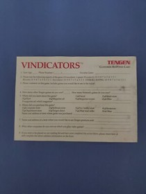 VINDICATORS NES NINTENDO VIDEO GAME  REGISTRATION CARD Only