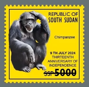 SOUTH SUDAN 2024 UNISSUED 1V - CHIMPANZEE CHIMPANZEES MONKEYS MONKEY APES - MNH - Picture 1 of 1