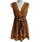 Anna Sui for Target Brown Rust Geometric 100% Silk Wrap Dress Tie Belt Small