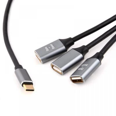 USB C to 3 x USB 2.0 A Female Y Splitter OTG Data Charging Cable 2m - Image 1 of 4