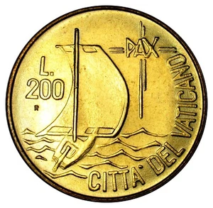 Vatican 200 Lire coin 1984 KM#181 John Paul II Shipping UNC Sailing ship - Picture 1 of 2
