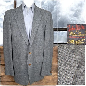 Palm Beach Jacket Sport Coat Mens 44L Multicolor Check Tweed Wool - Picture 1 of 12