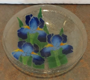 Vintage mundgeblasene Studio Art Glas "Iris" Schale - Künstler signiert - Bild 1 von 6
