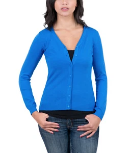 Echt Kaschmir Kobaltblau Kaschmirmischung Damen V-Ausschnitt Strickjacke - Bild 1 von 16