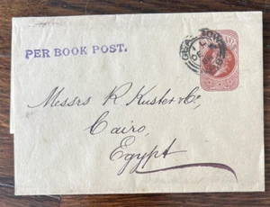 GB QV 1/2d 1886 Red Brown Postal Stationery Glasgow to Cairo Egypt PER BOOK POST - Picture 1 of 2