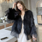 Womens Ruffles Lace Patchwork Outwear Long Sleeves Faux Fur Jacket Coats Fashion