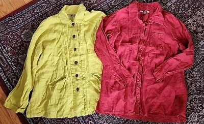 FLAX Linen Jackets Lot Of Two Lime Green Red Medium Made In Lithuania - Image 1 of 4