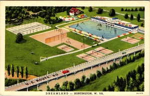 HUNTINGTON, WEST VIRGINIA - DREAMLAND ROADSIDE MOTOR COURT - LINEN POSTCARD - Picture 1 of 2