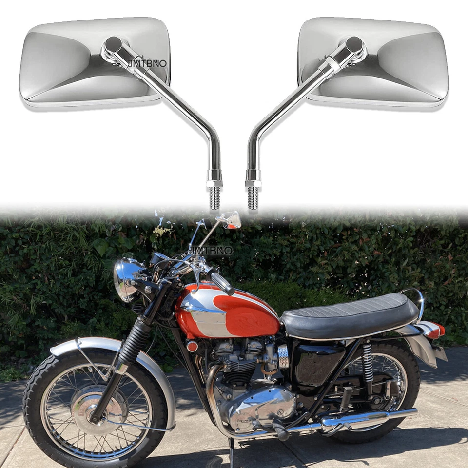 Par de espejos retrovisores cromados rectangulares para moto 10 mm para Triumph Bonneville 650 750 Foto 1 de 4