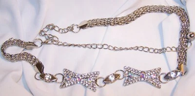 Cinturón con lazo de diamantes de imitación-tono plateado-AB/estrás transparentes-boda/formal Foto 1 de 4