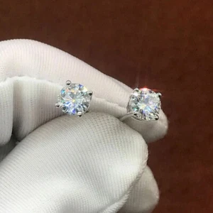 1.50 Ct Round Cut Diamond Solitaire Wedding Stud Earrings 14K White Gold Finish - Picture 1 of 7