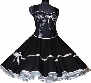 50er Jahre Petticoat Kleid schwarz weiße Rosen Jugendweihe Konfirmation 36-42 - Bild 1 von 3
