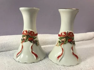 Vintage Japan Christmas candle stick holders red ribbon EX5347 - Picture 1 of 8