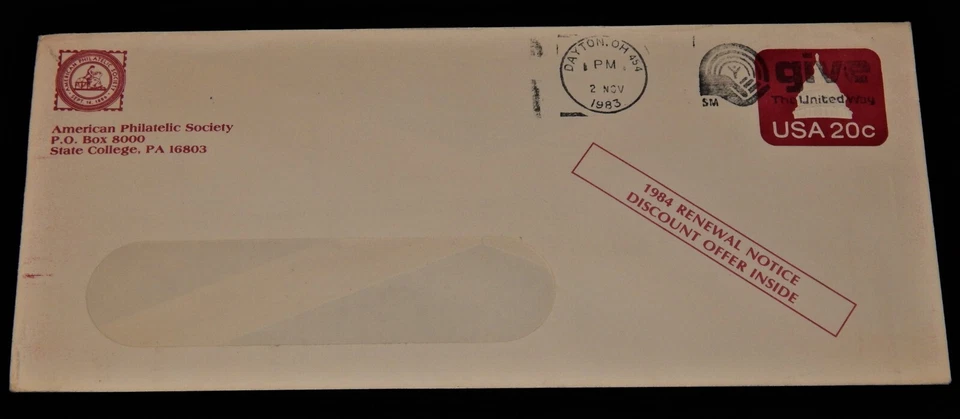 Vintage Stamped Envelope, STATE COLLEGE, PA, 1983, APS, Capitol Building, Window - Image 1 of 4
