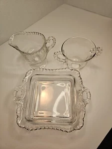Vintage Glass Dish With A Creamer And Sugar Bowl Made Around 1930 - Picture 1 of 12