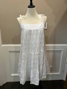 Lucky Brand White Tiered Ruffle Cut Out Back Dress Sz L - Picture 1 of 4