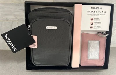 Bandolera BAGGALLINI Multi Cremallera Gris + Estuche para Tarjetas RFID Rosa Juego de Regalo de Dos Piezas Nuevo en Caja Foto 1 de 4