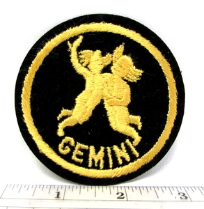 Vintage Gemini Twins Patch Zodiac Astrology Flocked 1970's  May 21 - June 21 - Picture 1 of 3