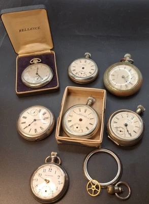 Vintage Pocket Watch Lot of 7 for Parts Repair Ansonia, Waltham, Ingersoll..... - Image 1 of 4
