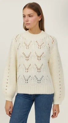 Suéter tejido con ojales abiertos manga larga blanco crema John + Jenn talla pequeña Foto 1 de 4