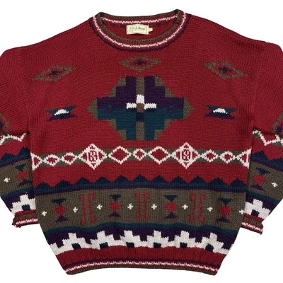 Vintage 80s 90s L.L. Bean Sweater Wool Southwestern Chunky Knit Men’s Large - Image 1 of 4