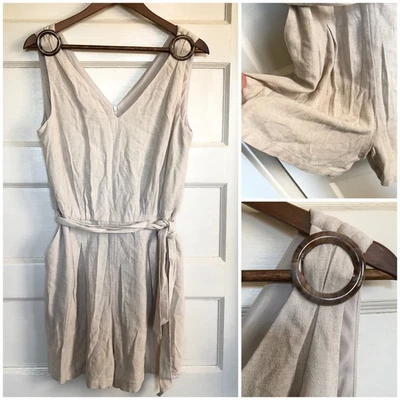 Romper sem mangas London Times mistura de linho anéis de tartaruga com cinto M luxo silencioso - Imagem 1 de 4