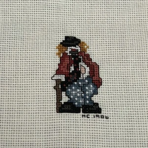 Vintage Mini Cross Stitch Clown Hobo Signed 80s Nursery - Picture 1 of 3