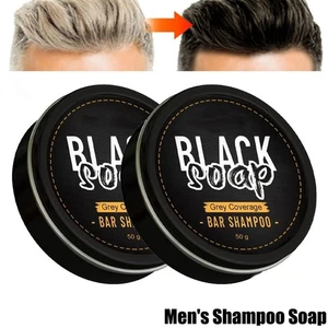 2x Men's Grey Coverage Bar Shampoo Hair-Darkening Black Soap for Grey Hair Cover - Picture 1 of 17