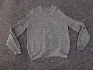 Vintage Lord Jeff Pullover Herren mittelgrau Zopfmuster Rundhalsausschnitt hergestellt in den USA Orlon - Bild 1 von 14