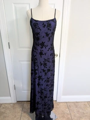 G2U Vtg Y2K Betsy Adam Sz 8 Maxi Purple Black Beaded Velvet Wimisigoth Fairy Wit - Image 1 of 4