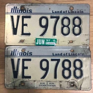 Vintage Pair1980s 90s Illinois IL License VE 9788 Plates Land of Lincoln USED - Picture 1 of 2