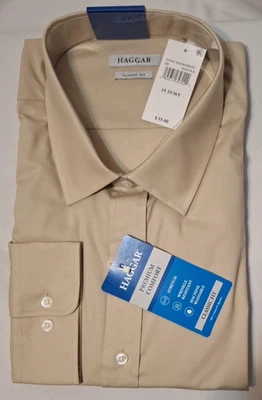 Camisa de Vestir 19 x 35/36 ALTA Para Hombre Haggar Premium Cómoda Calce Clásico TAN Foto 1 de 4