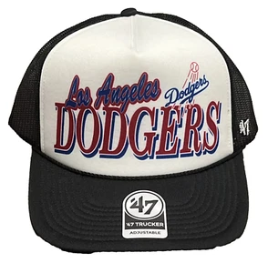 Los Angeles Dodgers Hat '47 White Black Mesh Foam Trucker Adjustable Snapback - Picture 1 of 4