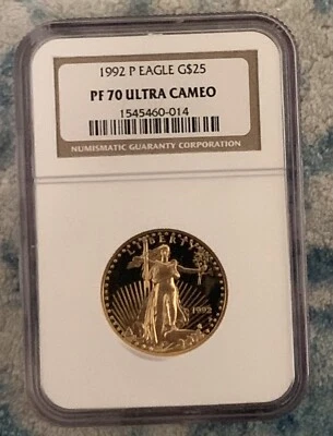 American Gold Eagle 1992 $25 1/2 OZ NGC PF 70 camafeo extremadamente raro fecha clave Foto 1 de 4