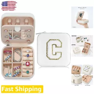Personalized White PU Leather Travel Jewelry Box for Women - A-Z Letter Design - Picture 1 of 9