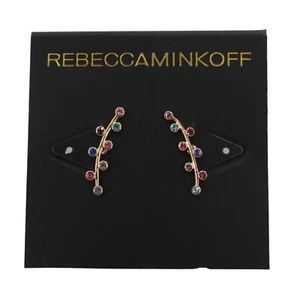 Rebecca Minkoff  Gold Multi Color Rhinestone Stud Earrings $48 Tags #RM303 - Picture 1 of 2