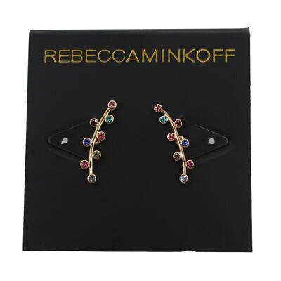 Rebecca Minkoff  Gold Multi Color Rhinestone Stud Earrings $48 Tags #RM303 - Image 1 of 2