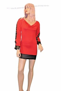Red Slinky Long Sleeve Sexy Mini Chemise Dress, nightclub - Picture 1 of 3