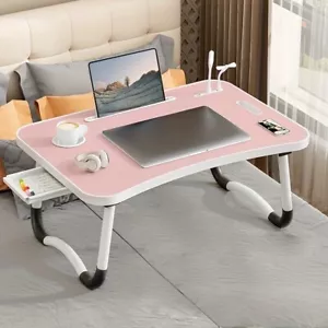 Ultra Large Portable Laptop Foldable Bed Table with Cup Holder, Drawer, USB, Fan - Picture 1 of 7