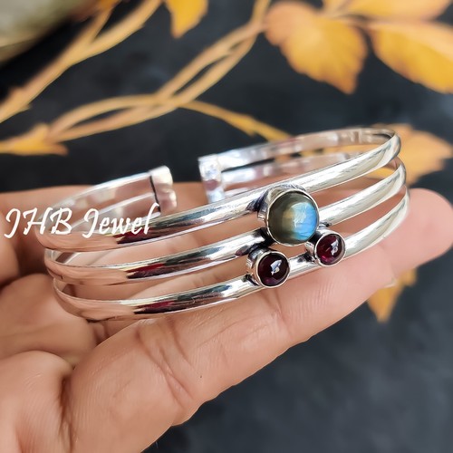 VALENTINO Bracciale Lucente Argento Sterling 925 Pietra Preziosa Labradorite e Granato Fuoco Blu