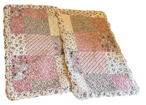 Blissful Living Shabby Chic Cottagecore Pink Floral Roses Pillow Shams Romantic - Picture 1 of 9