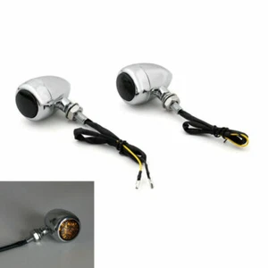LED Bullet Turn Signals Indicators Per Harley Chopper Cafe Racer Chrome H7 - Picture 1 of 4
