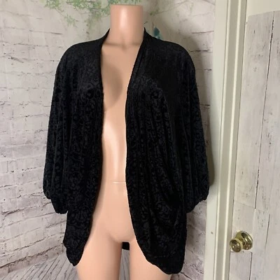 Cárdigan Chaqueta Abierta Neiman Marcus Mujer Talla Mediana Negro Terciopelo Floral Elastizado Foto 1 de 4